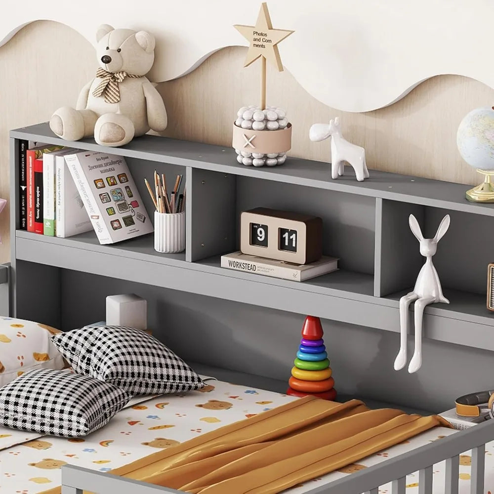 Montessori Floor Bed with Shelves