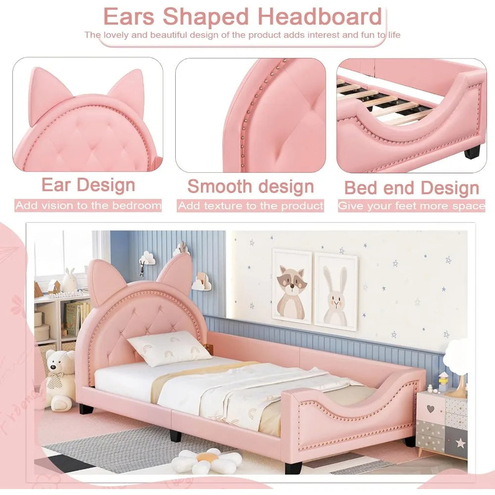 Whimsical Twin Kids Bed with Cat Ears