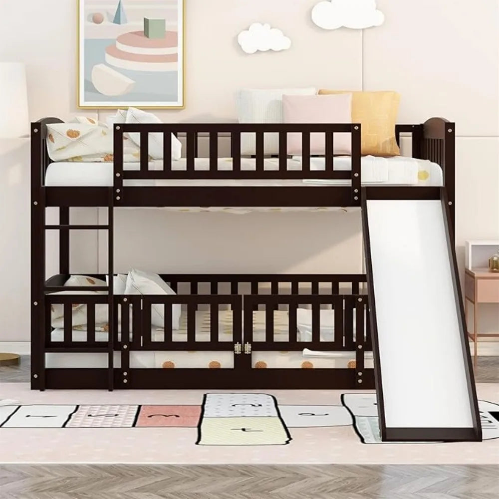 Twin Low Bunk Beds with Slide