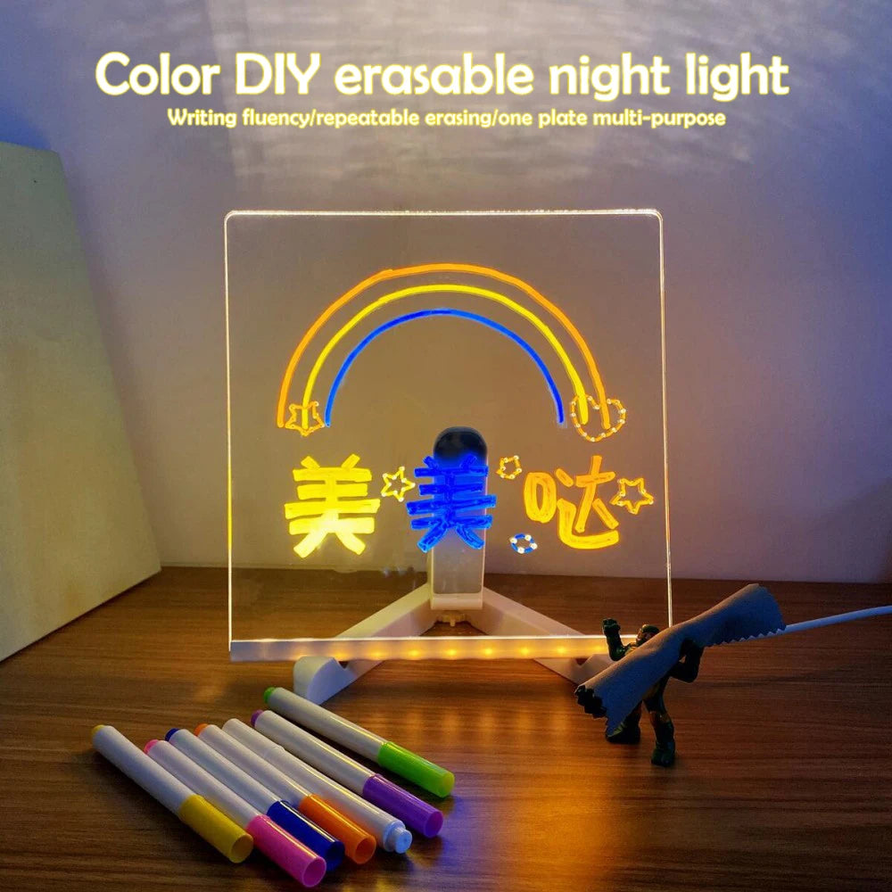 LED Night Light Drawing Board for Kids - 7 Pens