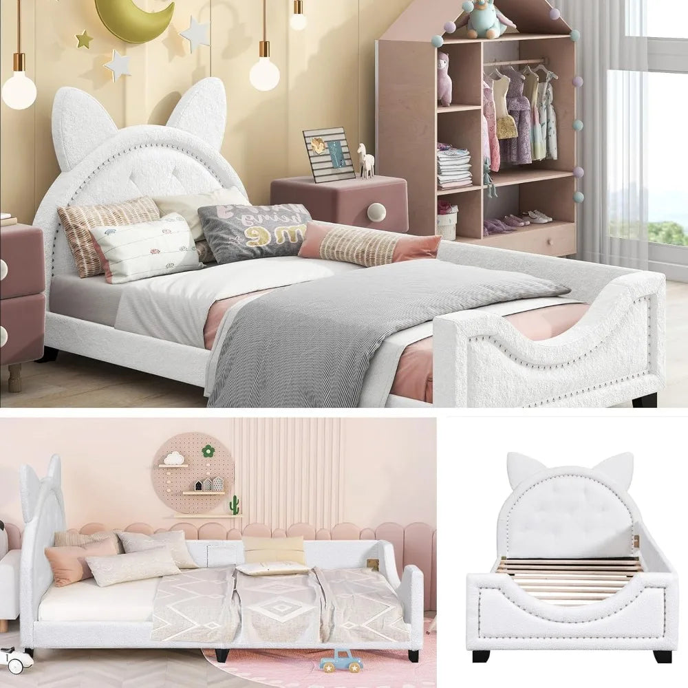 Whimsical Twin Kids Bed with Cat Ears