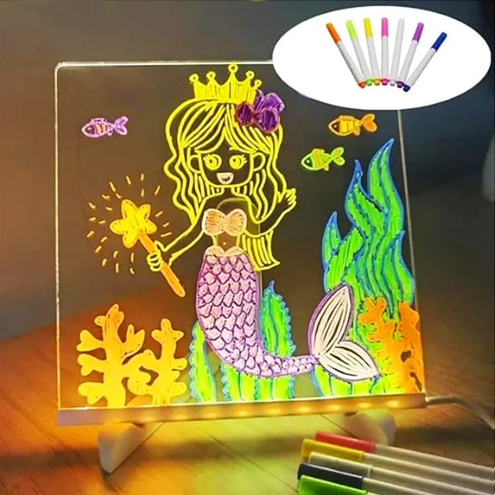 LED Night Light Drawing Board for Kids - 7 Pens