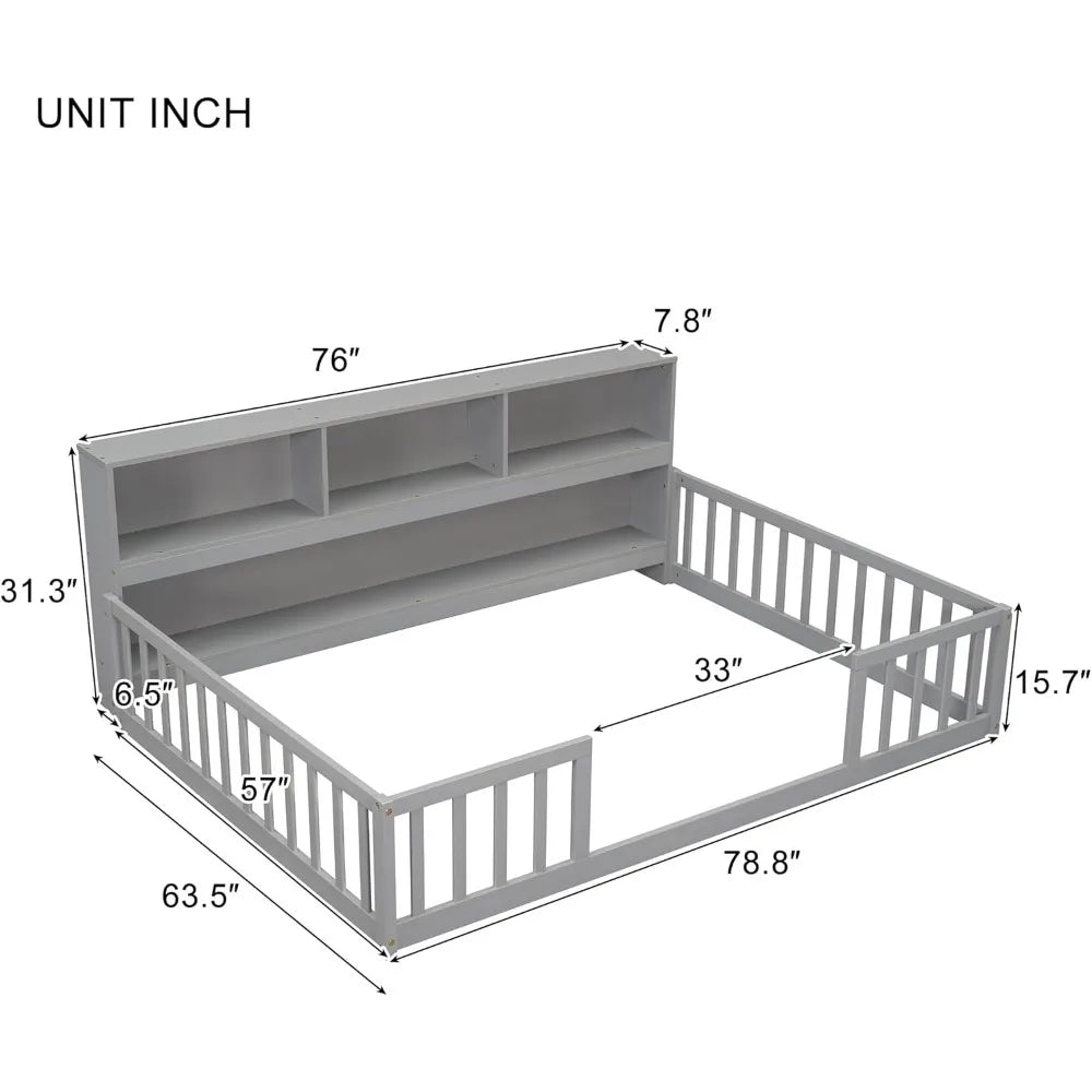 Montessori Floor Bed with Shelves