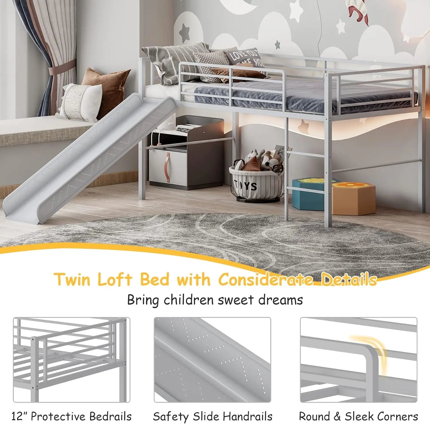 Twin Loft Bed with Slide