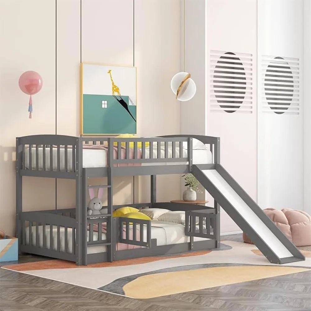 Twin Low Bunk Beds with Slide