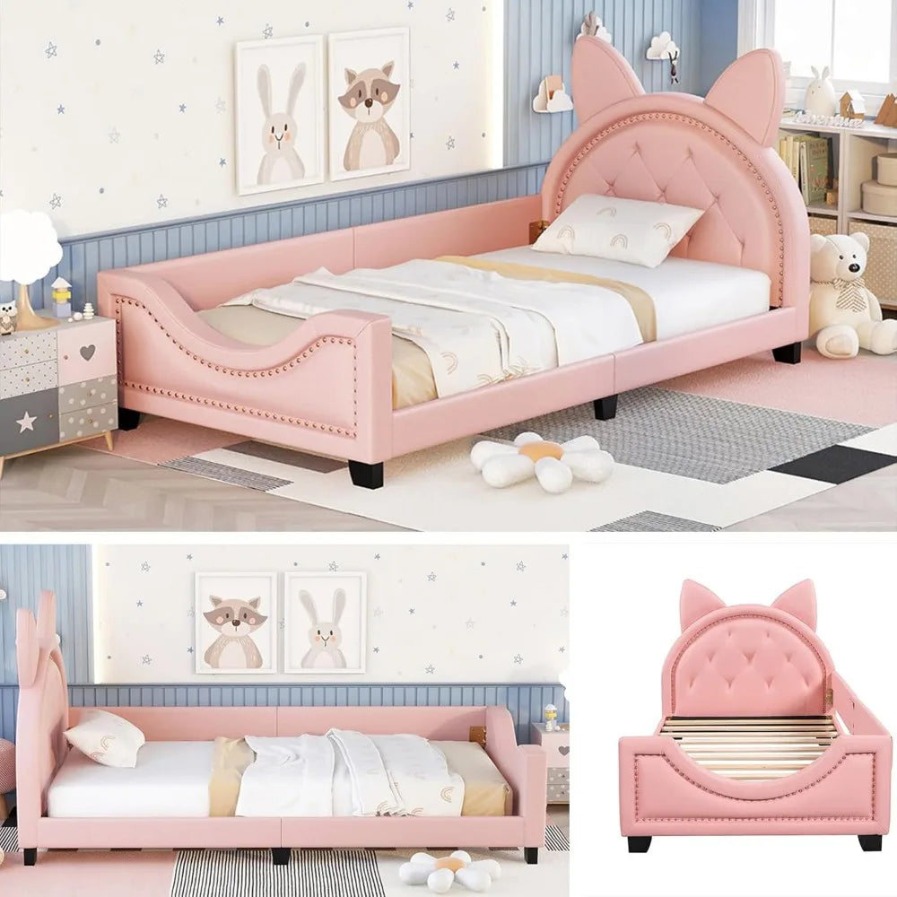 Whimsical Twin Kids Bed with Cat Ears